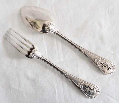 Sterling Silver And Vermeil   Flatware -  Silversmith Granvigne, 12 Guests  - silverware & tableware Style Napoléon III