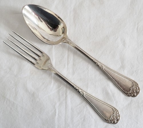 silverware & tableware  - Sterling Silver And Vermeil   Flatware -  Silversmith Granvigne, 12 Guests 