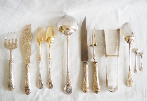 Antiquités - Sterling Silver And Vermeil   Flatware -  Silversmith Granvigne, 12 Guests 