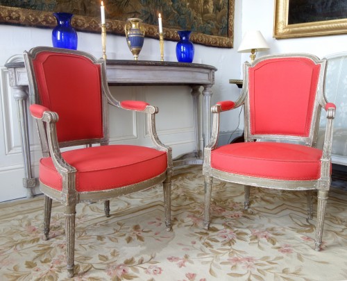 Pair of Louis XVI cabriolet armchairs attributed to Henri Jacob - 18th cent - Seating Style Louis XVI