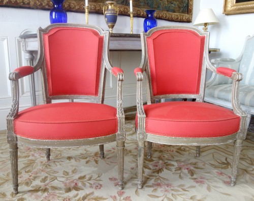 Seating  - Pair of Louis XVI cabriolet armchairs attributed to Henri Jacob - 18th cent