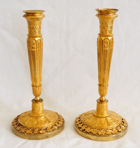 Pair of Empire ormolu torch candlesticks - Lighting Style Empire
