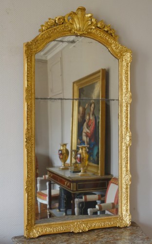   Large Louis XVI half-moon-shaped console, patinated wood, 18th century - Mirrors, Trumeau Style French Regence
