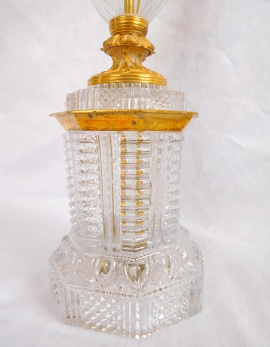 XIXe siècle - Paire de lampes Charles X en cristal et bronze doré