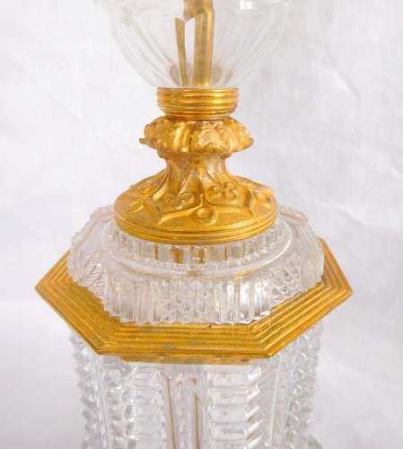 Restauration - Charles X - Le Creusot : pair of tall crystal &amp; ormolu Charles X lamps - ca 1830