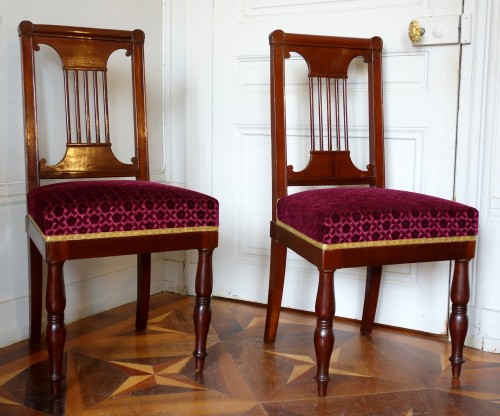 Sièges Chaise - Paire de chaises Empire en acajou et velours par Jacob Desmalter