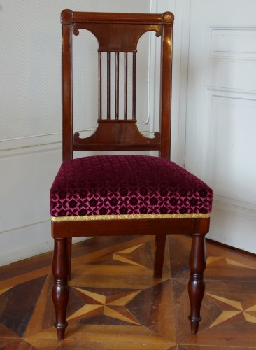 XIXe siècle - Paire de chaises Empire en acajou et velours par Jacob Desmalter