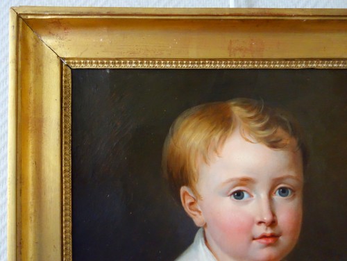 Antiquités - Portrait d'enfant d'époque Empire - Ecole française du début XIXe siècle