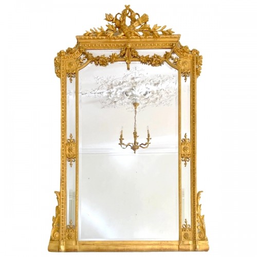 Gold leaf gilt wood Overmantel with mercury glass, circa vers 1850-60