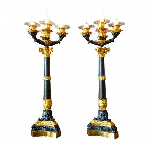 pair of patinated bronze and ormolu candelabras, circa 1830
