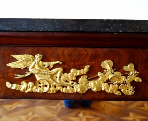 Antiquités - Importante console d'époque Empire en acajou et bronze doré