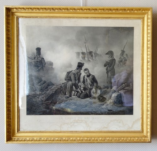 Pair of period engravings Restauration after Horace Vernet - Le Trompette blessé &amp; Le chien du régiment  - Engravings & Prints Style Restauration - Charles X