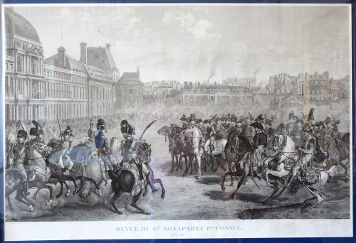 Gravures et livres anciens  - Revue du Général Bonaparte aux Tuileries, grande gravure