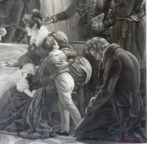 Antiquités - La mort de Napoléon, ou le crépuscule de l'Empereur grande gravure Empire