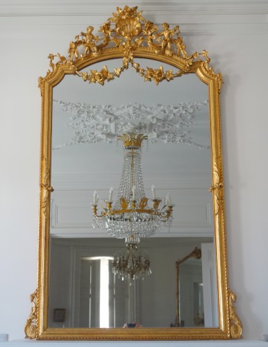 Grand miroir de cheminée en bois doré, glace au mercure - Miroirs, Trumeaux Style Napoléon III
