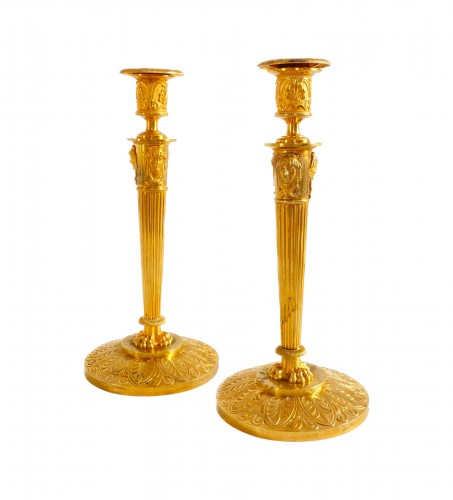 Pair of Empire ormolu candlesticks by Claude Galle