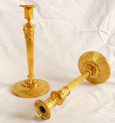 Pair of Empire ormolu candlesticks by Claude Galle - Lighting Style Empire