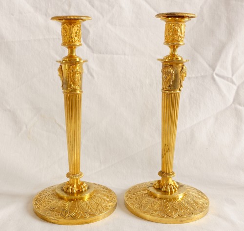 Lighting  - Pair of Empire ormolu candlesticks by Claude Galle