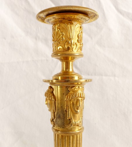 Paire de flambeaux Empire en bronze doré par Claude Galle - Empire