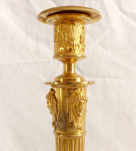 Pair of Empire ormolu candlesticks by Claude Galle - Empire