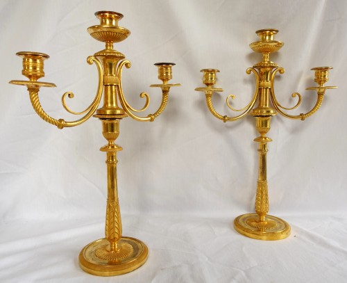 Paire de candélabres en bronze doré d'époque Empire - Luminaires Style Empire