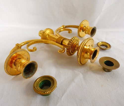XIXe siècle - Paire de candélabres en bronze doré d'époque Empire