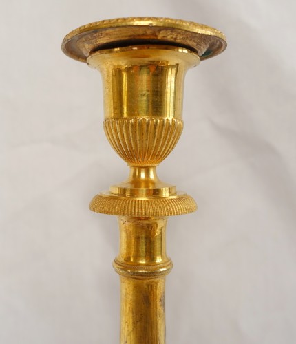 Antiquités - Paire de candélabres en bronze doré d'époque Empire