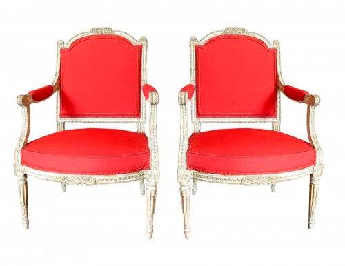 Paire de fauteuils à la reine d&#039;époque Louis XVI estampillés Dupain