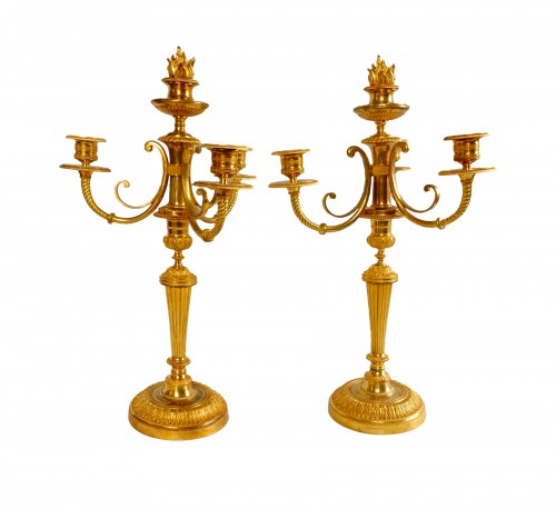 Paire de candélabres en bronze doré d'époque Empire par Claude Galle