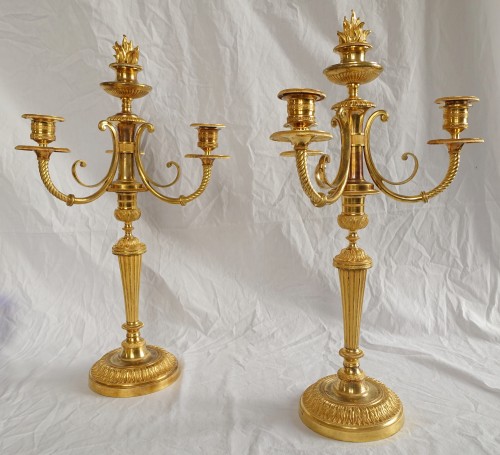 Pair Of Empire Ormolu Candelabras, Model Of The Château De Fontainebleau  - Lighting Style Empire