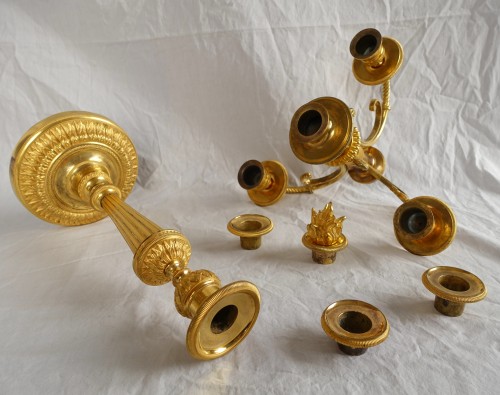 Pair Of Empire Ormolu Candelabras, Model Of The Château De Fontainebleau  - Empire