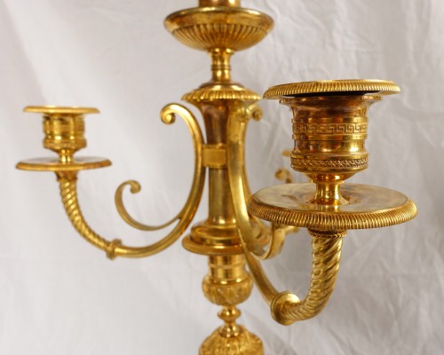 Antiquités - Pair Of Empire Ormolu Candelabras, Model Of The Château De Fontainebleau 