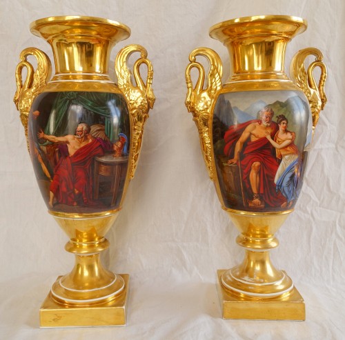 Pair Of Tall Empire Porcelain Vases  - Porcelain & Faience Style Empire