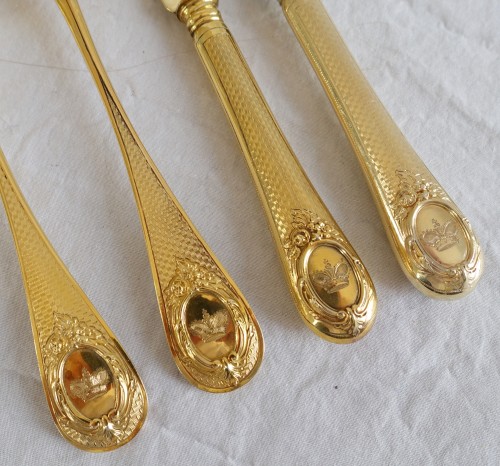 Ménagère à entremets pour 12 en vermeil à couronne Princière - GSLR Antiques