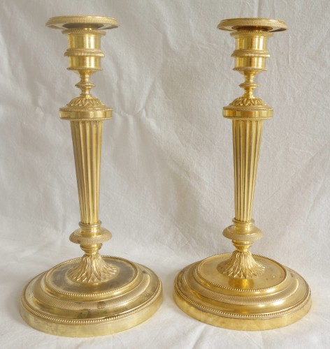 Paire de flambeaux en bronze doré fin 18e début 19e siècle - Directoire