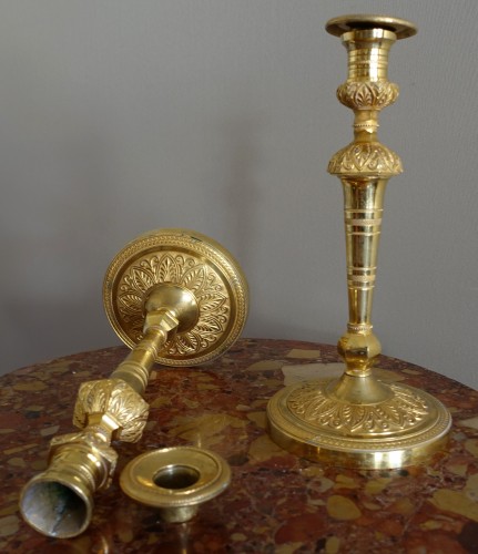 Luminaires Bougeoirs et Chandeliers - Paire de bougeoirs Empire en bronze doré travail Russe ou Suédois