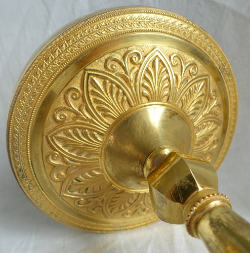 Empire - Paire de bougeoirs Empire en bronze doré travail Russe ou Suédois