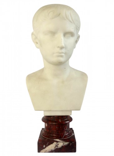 Buste de l'empereur Auguste jeune en marbre - 19e siècle
