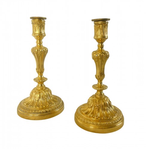 Pair of Louis XVI ormolu candlesticks, mercury gilt - 18th century
