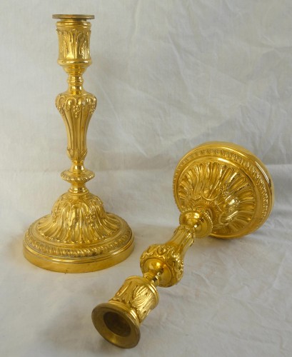 Pair of Louis XVI ormolu candlesticks, mercury gilt - 18th century - 