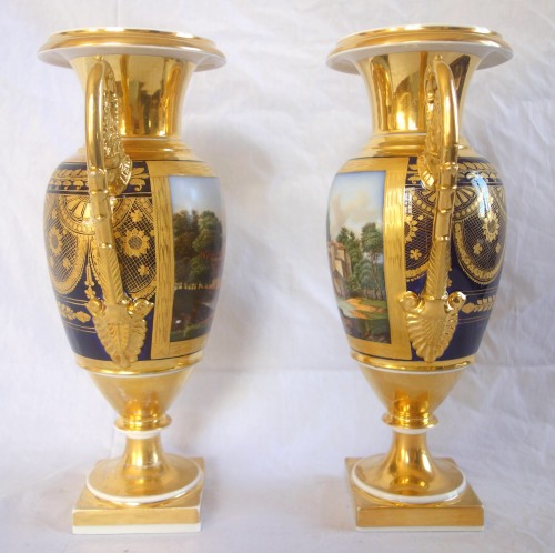 Paire de grands vases en porcelaine de Paris début 19e - Restauration - Charles X