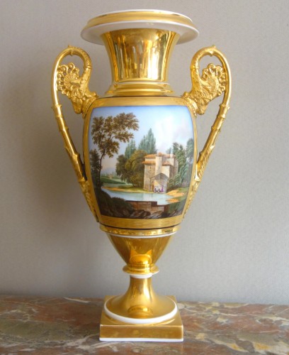 Antiquités - Paire de grands vases en porcelaine de Paris début 19e