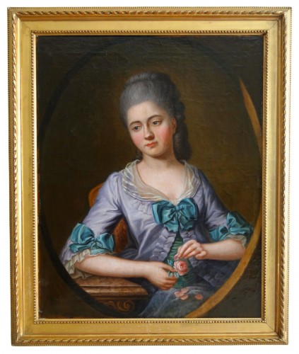 Ecole Ffançaise du XVIIIe siècle : portrait de dame d'époque Louis XV