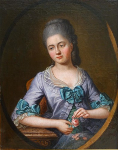 Ecole Française du XVIIIe siècle  - Portrait de dame d'époque Louis XV - Tableaux et dessins Style Louis XVI