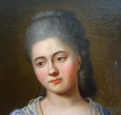 XVIIIe siècle - Ecole Française du XVIIIe siècle  - Portrait de dame d'époque Louis XV