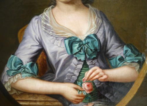 Louis XVI - Ecole Française du XVIIIe siècle  - Portrait de dame d'époque Louis XV