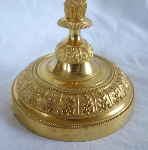 XVIIIe siècle - Paire de bougeoirs flambeaux Louis XVI en bronze doré