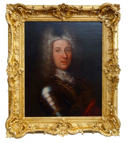 Ecole Française du XVIIIe siècle, portrait d'officier en cuirasse
