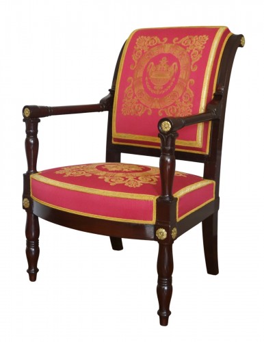 Fauteuil d'époque Empire en acajou et bronze doré par Jacob Desmalter