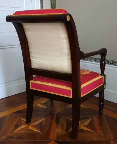 Antiquités - Fauteuil d'époque Empire en acajou et bronze doré par Jacob Desmalter